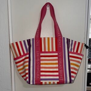Victoria's Secret Pink, Purple & Multicolor Striped Canvas Tote